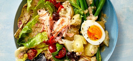 Salmon Niçoise salad with lemon-caper dressing
