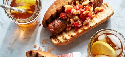 Grilled Chicken Sausage Sandwiches with Spanish Chickpea Salsa