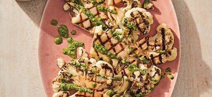 Grilled cauliflower steaks with homemade pesto