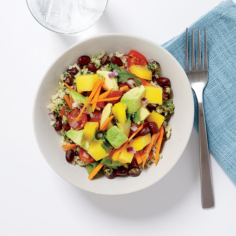 Brown rice-veggie bowls with ginger-lime dressing