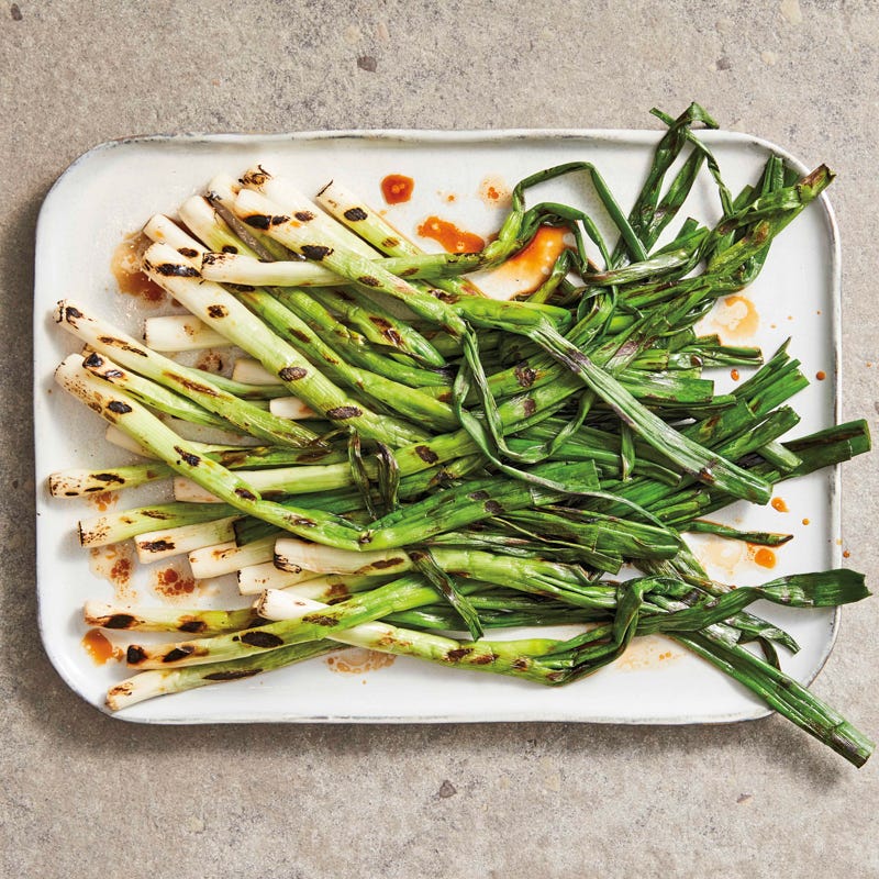 Grilled scallions with soy and sesame