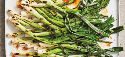 Grilled scallions with soy and sesame