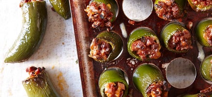Grilled stuffed jalapeños with chicken chorizo