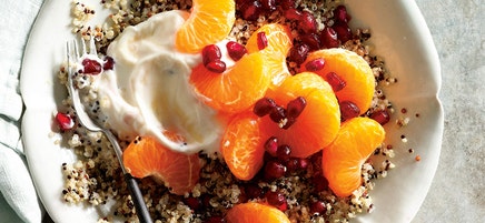 Quinoa breakfast bowl with clementine and pomegranate