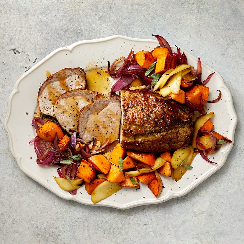 Photo of Cider-glazed roast pork with apples, sweet potato & sage by WW