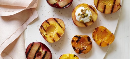 Grilled Stone Fruit with Honeyed-Yogurt & Pistachios