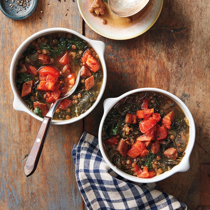 Lentil and chorizo soup with kale
