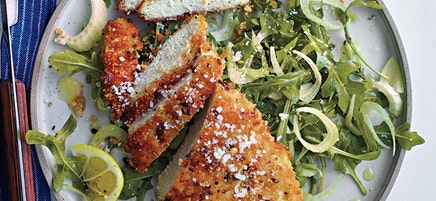 Parmesan chicken with fennel-arugula salad