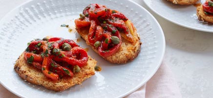 Peperonata crostini with capers and anchovies
