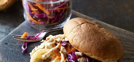 Slow Cooker Cider-Braised Pulled Chicken Sandwiches