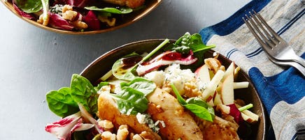 Spinach Salad with Chicken, Apple, Blue Cheese, and Balsamic