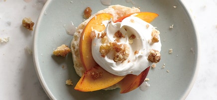 Peach shortcakes with candied walnuts