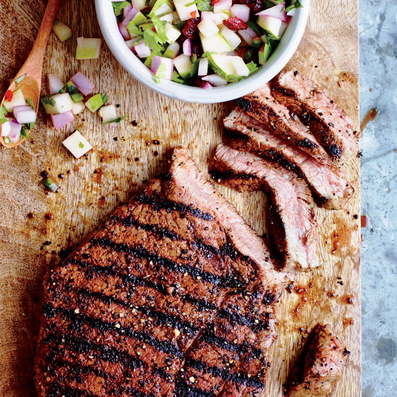 Photo of Grilled coffee-rubbed steak with pear-cranberry salsa by WW