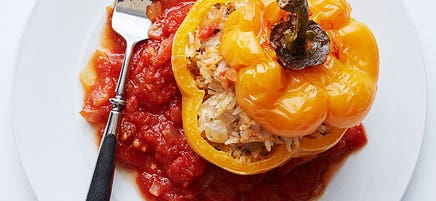 Peppers stuffed with herbed ground turkey and rice