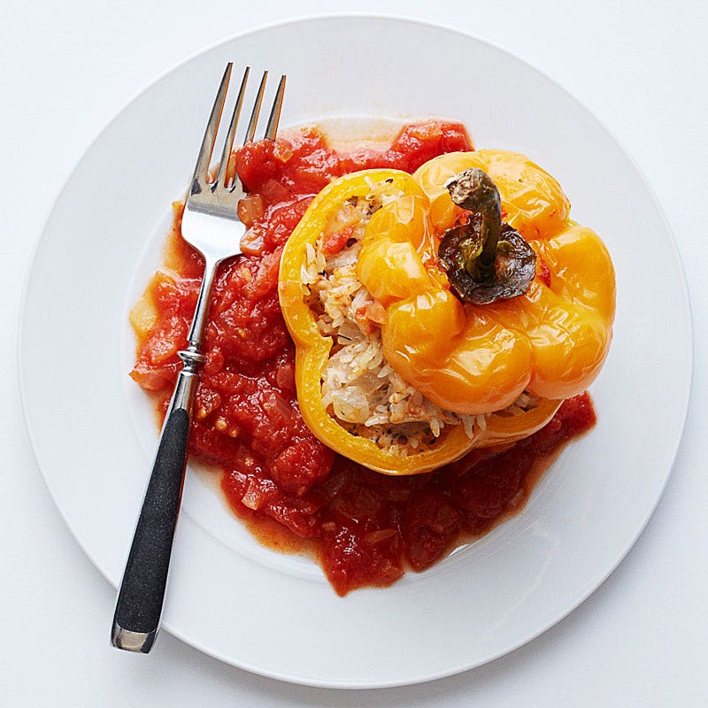 Peppers stuffed with herbed ground turkey and rice