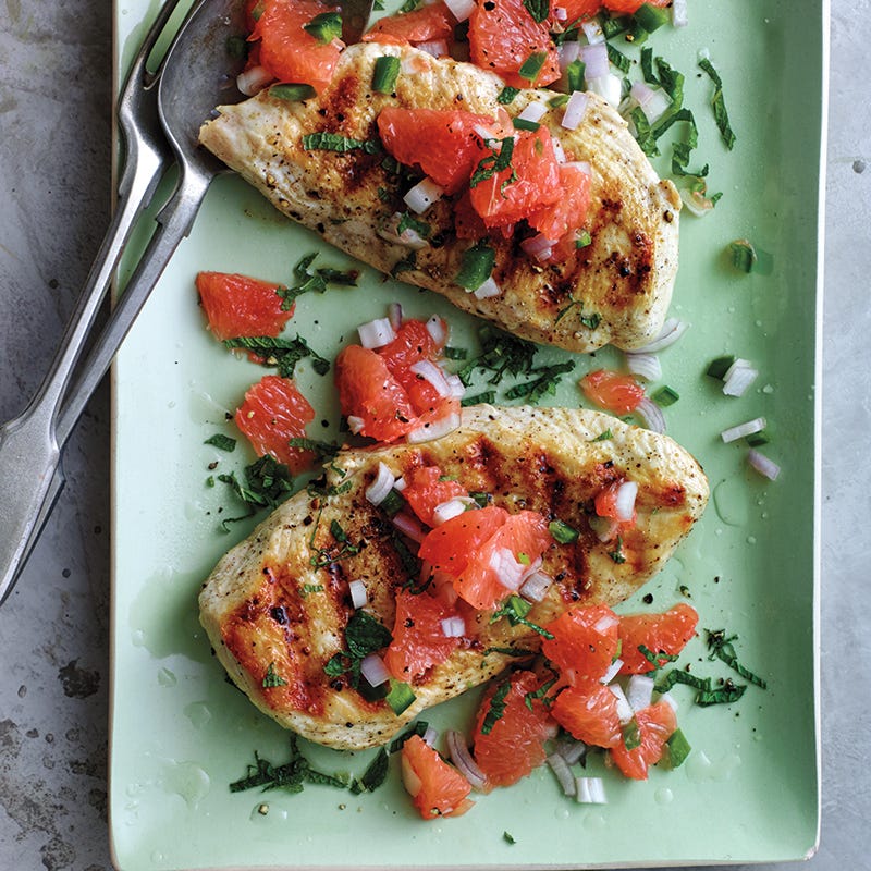 Grilled chicken with grapefruit-mint salsa