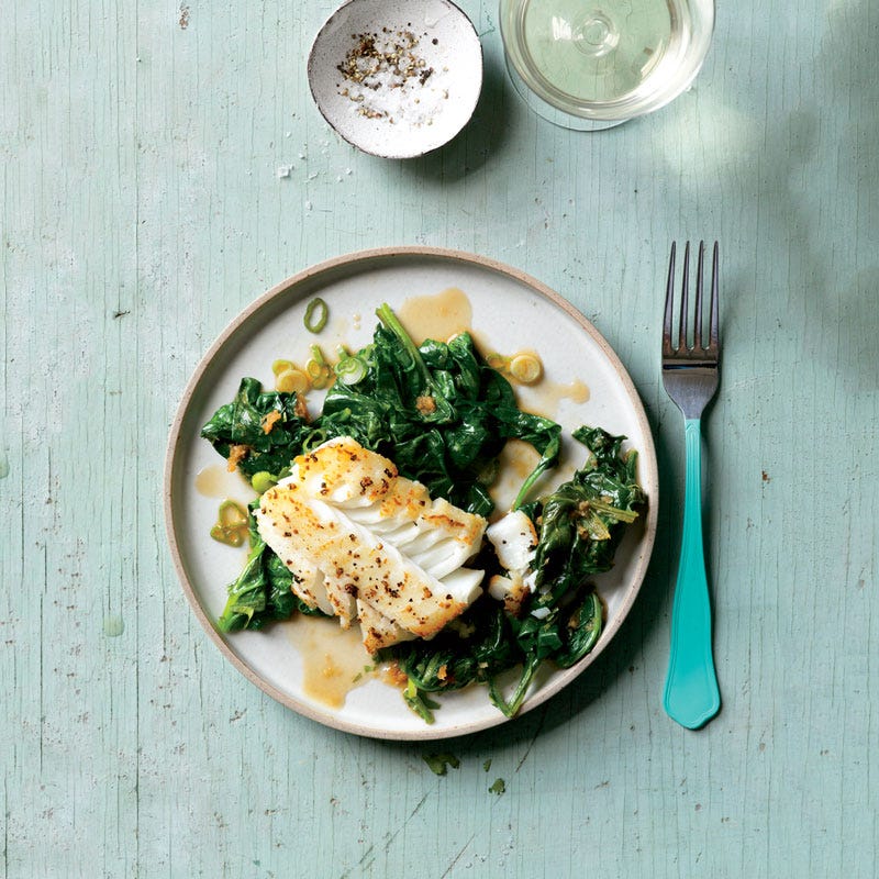 Photo of Soy-glazed fish with stir-fried spinach by WW