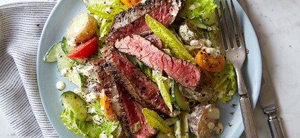 Steak and potato salad with creamy feta dressing