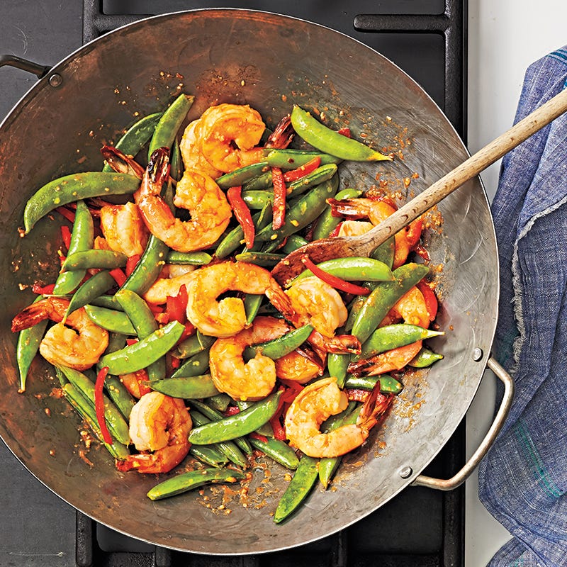 Stir-Fried Spicy Ginger Shrimp with Sugar Snaps