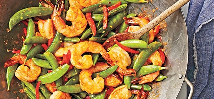 Stir-Fried Spicy Ginger Shrimp with Sugar Snaps