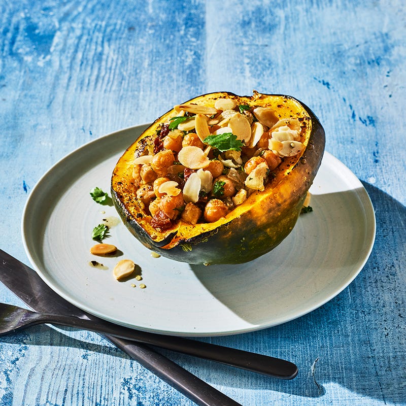 Moroccan chickpea-stuffed acorn squash
