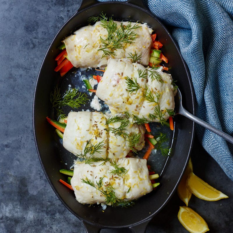 Vegetable stuffed sole with dill butter
