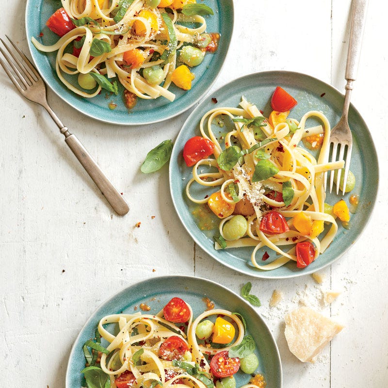 Photo of Tagliatelle with lima beans, tomatoes, and basil by WW