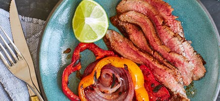 Coffee-Chili Rubbed Flank Steak with Peppers and Onions