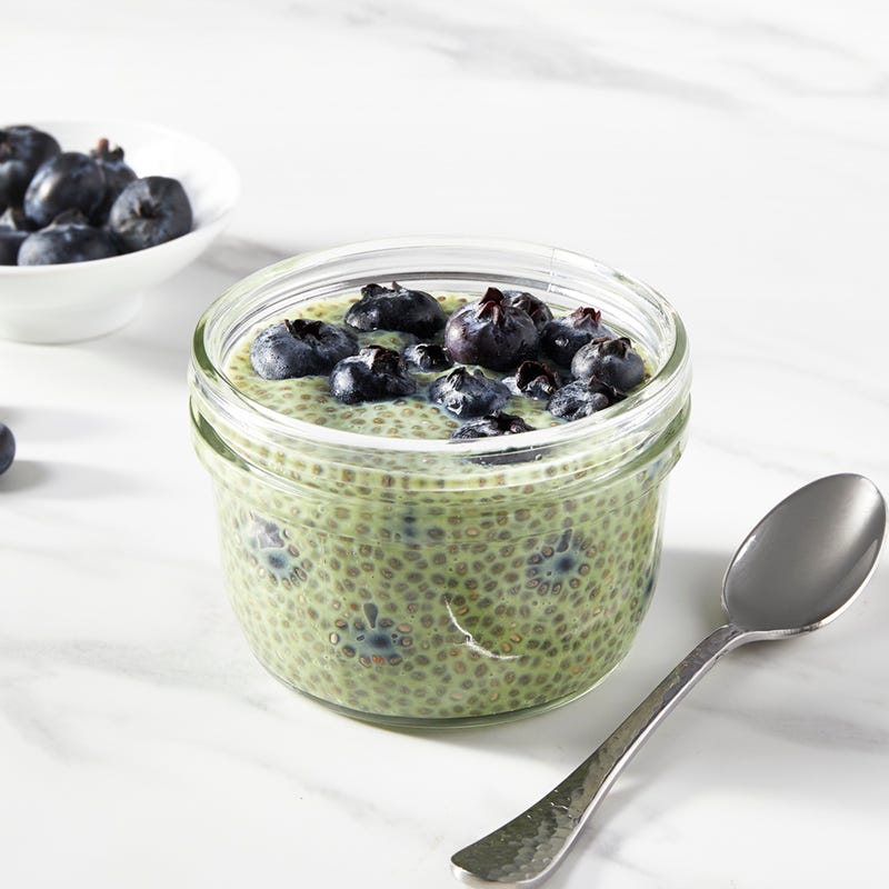 Blueberry and matcha chia seed pudding