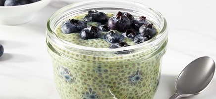 Blueberry and matcha chia seed pudding