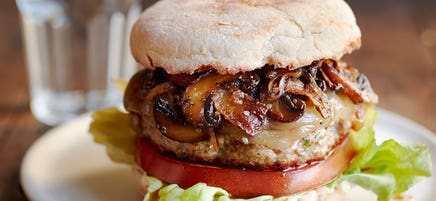 Turkey and Swiss burgers with mushrooms and garlic aioli