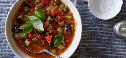 Rustic roasted ratatouille soup