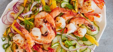 Asian Mango-Cucumber Salad with Grilled Shrimp