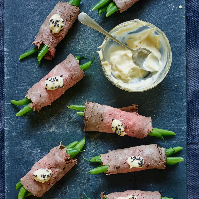 Negimaki-style beef and green bean rolls
