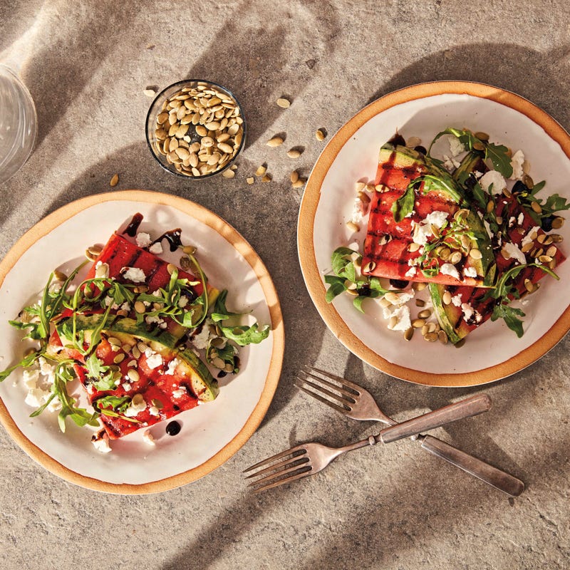 Grilled-watermelon salad with goat cheese