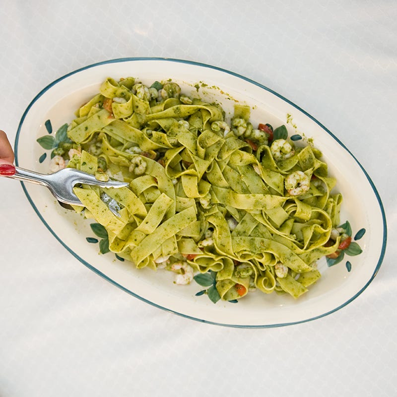 Pappardelle with shrimp and pesto