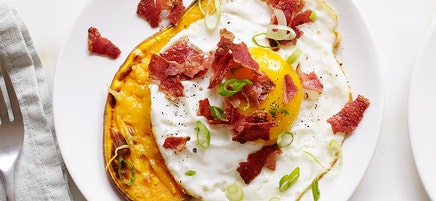 Bacon, egg, and cheese sweet potato toast