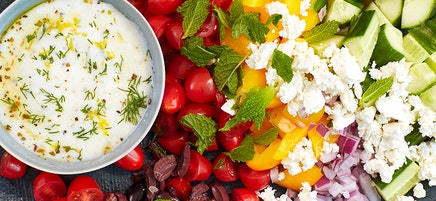 Chopped Greek salad with creamy yogurt dressing