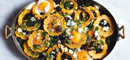Baked Eggs with Delicata Squash, Spinach & Feta