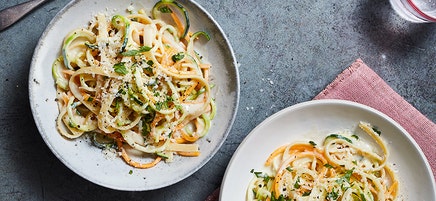 Tricolor fettuccine Alfredo