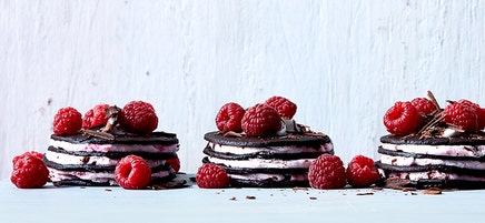 Chocolate-raspberry icebox cake towers