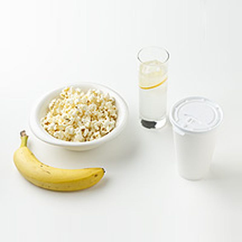 Latte, Banana, Lemonade and Popcorn