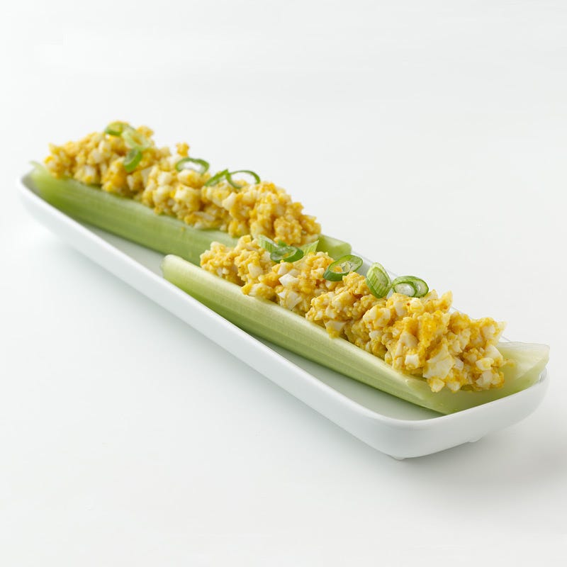 Curried Deviled Egg Celery Sticks