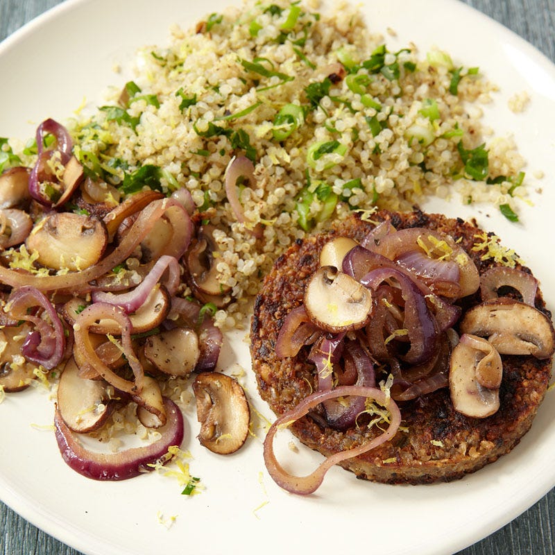 Veggie Burger with Sautéed Vegetables & Quinoa