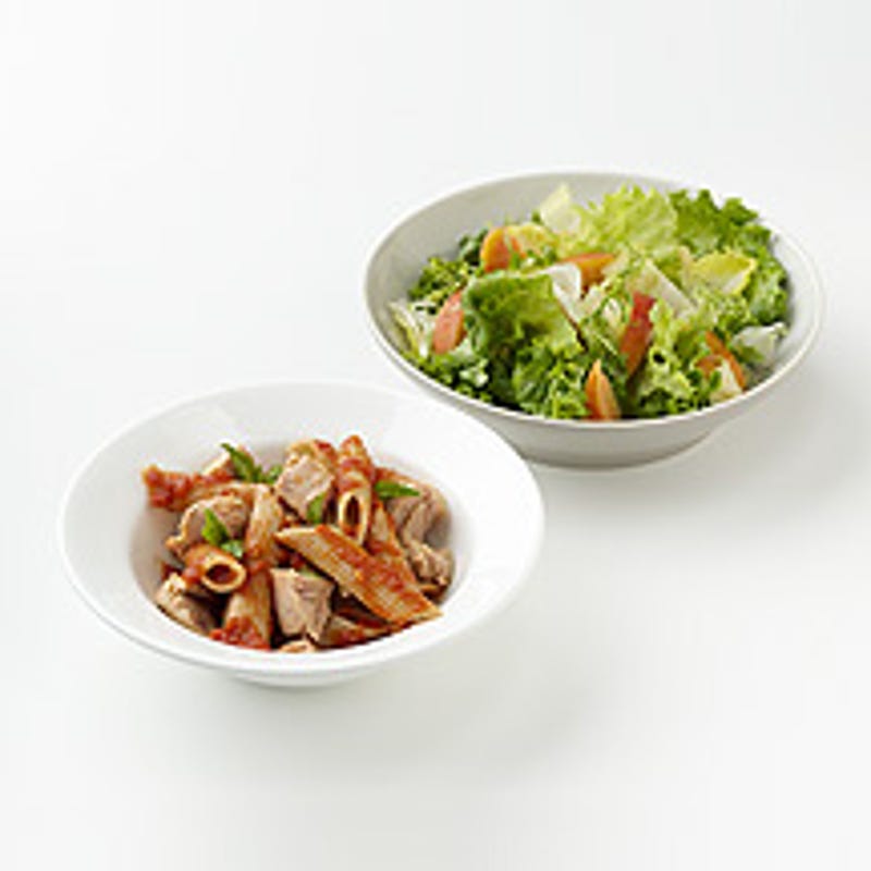 Pasta with Salmon and Peachy Salad
