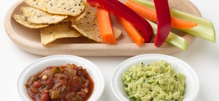 Baked Chips and Fresh Vegetables with Gucamole and Salsa