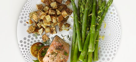 Portion Plate Salmon with Roasted Potatoes and Asparagus