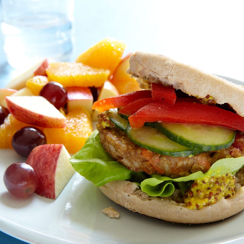 Veggie Burger & Fruit Salad