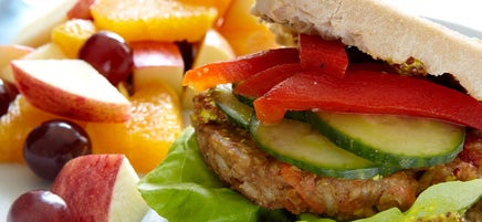 Veggie Burger & Fruit Salad