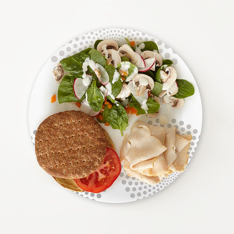 Portion Plate Turkey Sandwich and Side Salad